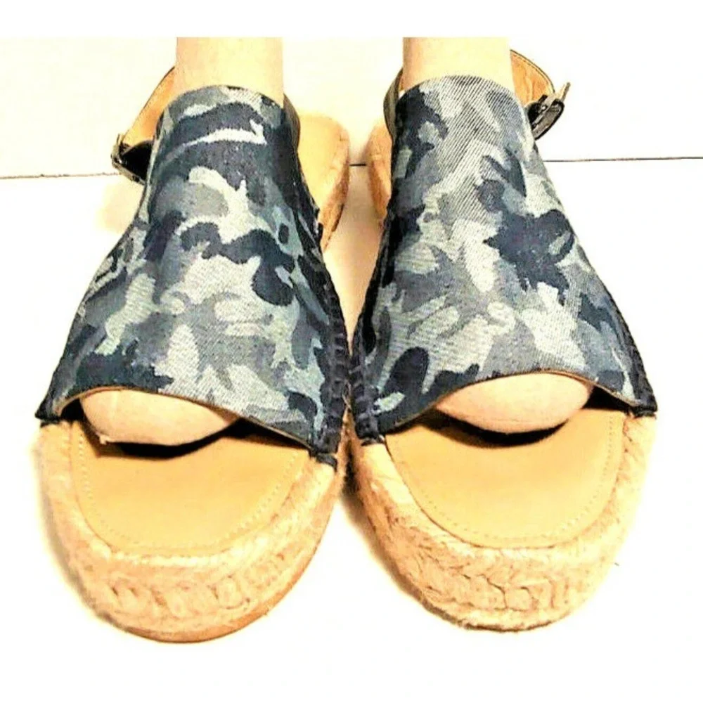GILI Espadrille Women's Size 9M Sandal Ankle Strap Summer Black Gray Camo Shoe